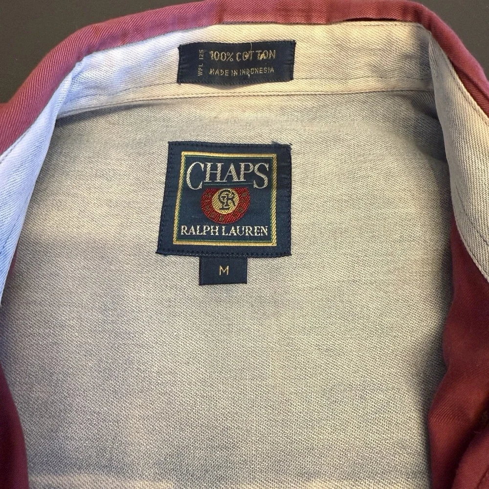 Vintage Preppy 90s Chaps Ralph Lauren Shirt Mens M Maroon Crest‎ Logo Golf Y2K